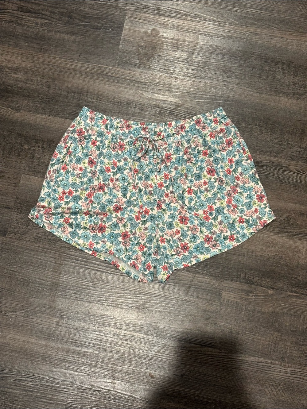 Floral Drawstring Women’s Shorts - Teal & Pink